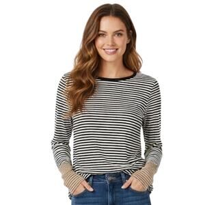 White House Black Market Long Sleeve Striped T Shirt Black White EUC Size Small